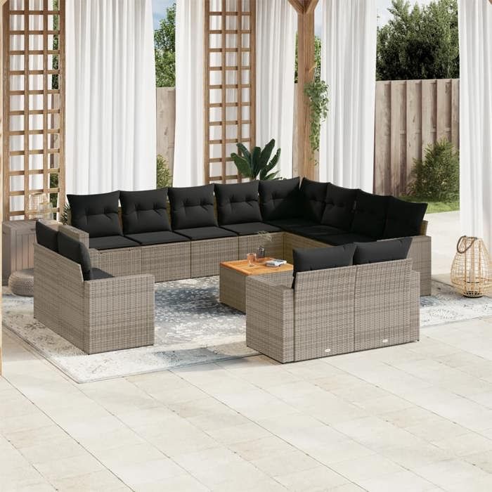 VidaXL Salon de Jardin avec Coussins 13 pcs, Canapés de Terrasse, Ensemble de Meubles de Patio, Mobilier d'Extérieur, Gris 3256725