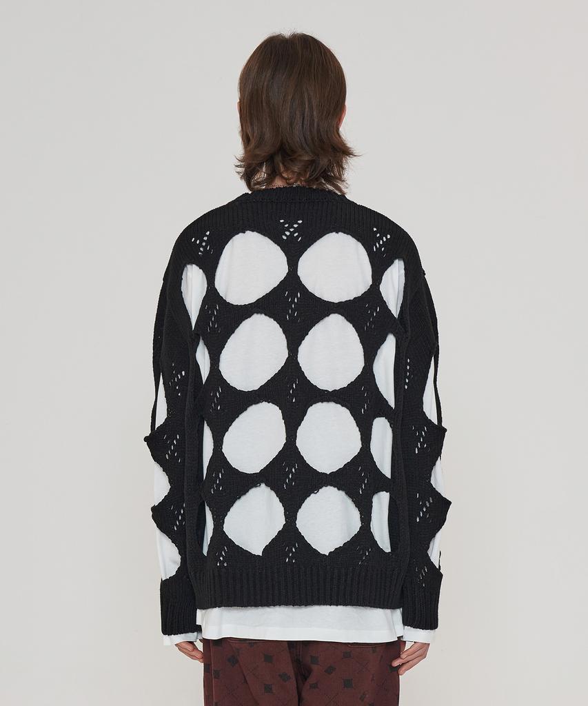 UNALLOYED Hole Argyle Round Knit / Black