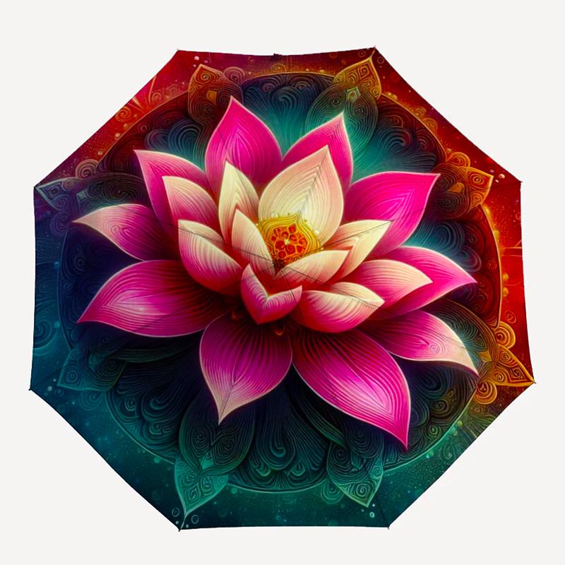 1 PC Automatic Folding Umbrella - Mandala Lotus Pattern, Portable & Foldable Design with 8 Ribs, Christmas Birthday Gifts