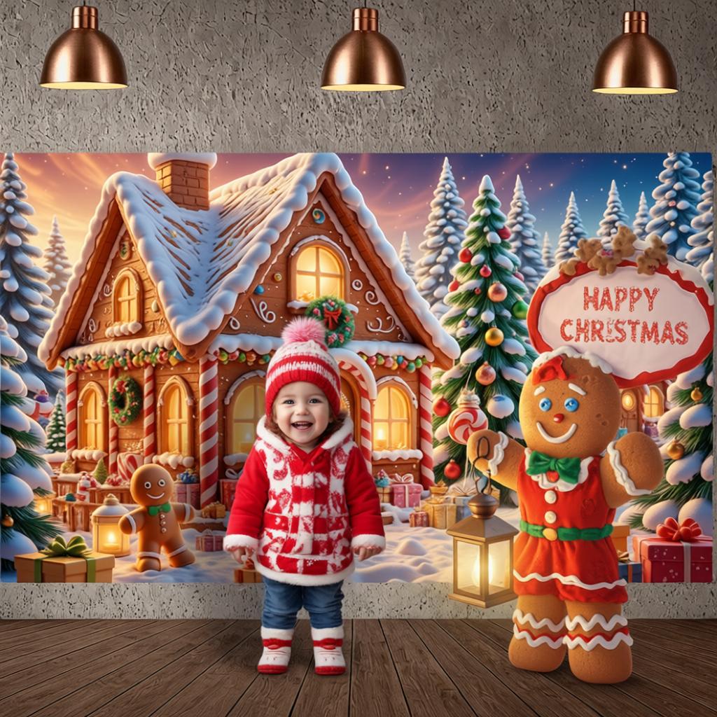 Baner Bożonarodzeniowy Ozdoba Laska Cukrowa Dekoracja Świąteczna Tło Zimowa Scena Dekoracja Choinki Bożonarodzeniowej Tło Xmas Do Domu