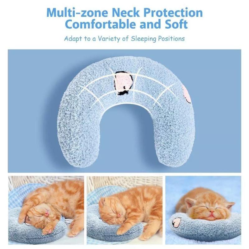 U-Shaped Pet Cat Sleep Pad Soft Plush Cervical Support Anti-Slip Pillow for Kittens Indoor Use