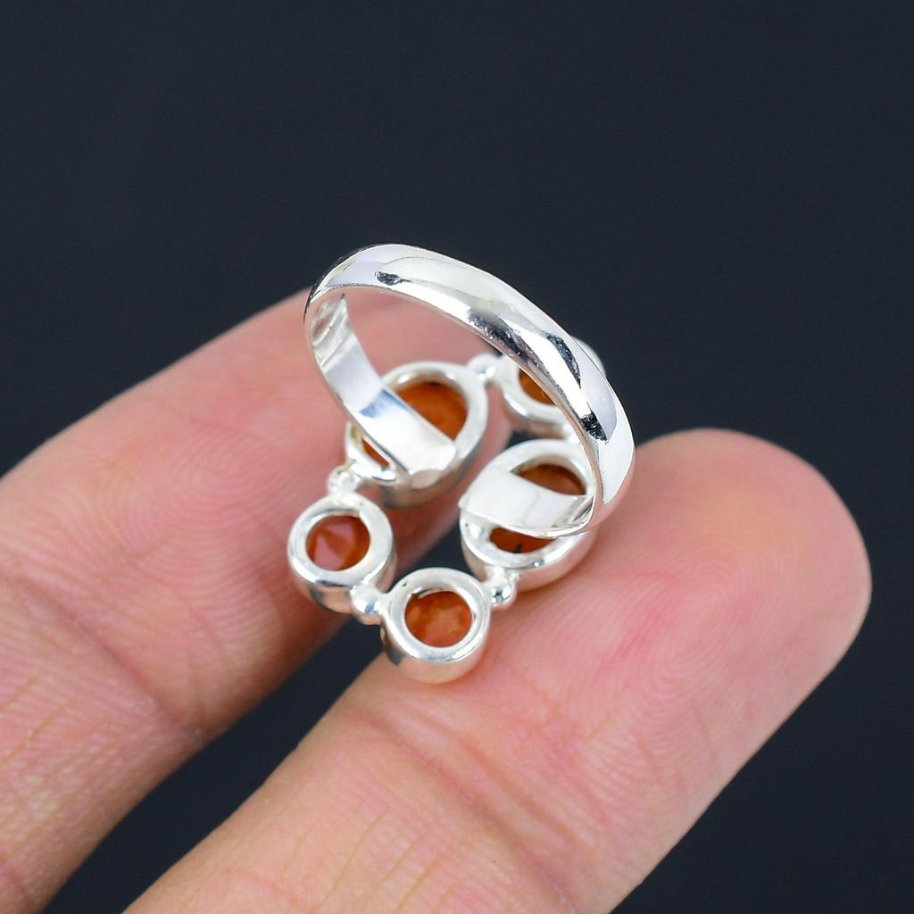 Naturalny Karneol Kamień Szlachetny Srebro Próby 925 Ręcznie Robiony Pierścionek Klaster dla Kobiet i Dziewcząt