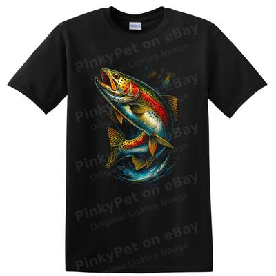 Fish T Shirt Rainbow Trout Fishing Jumping Water Splash Graphic Tee