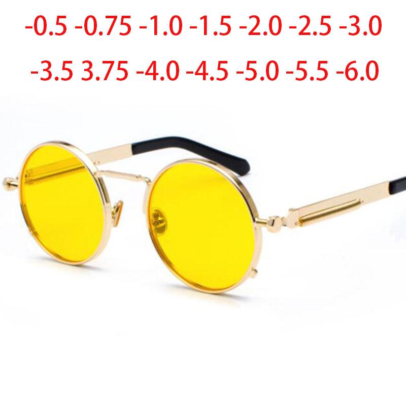 SPH -0.25 -0.5 -1.0 to -6 New Punk Sunglasses Women Round Metal Night Vision Sun Glasses Vintage Men New Spring Glasses Uv400