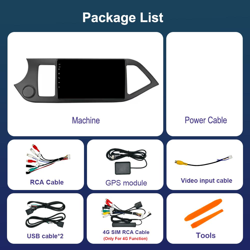 Car Video Multimedia player DSP Stereo for KIA PICANTO Morning 2011 - 2017 Android System GPS Navi WiFi IPS Screen 4G Bluetooth