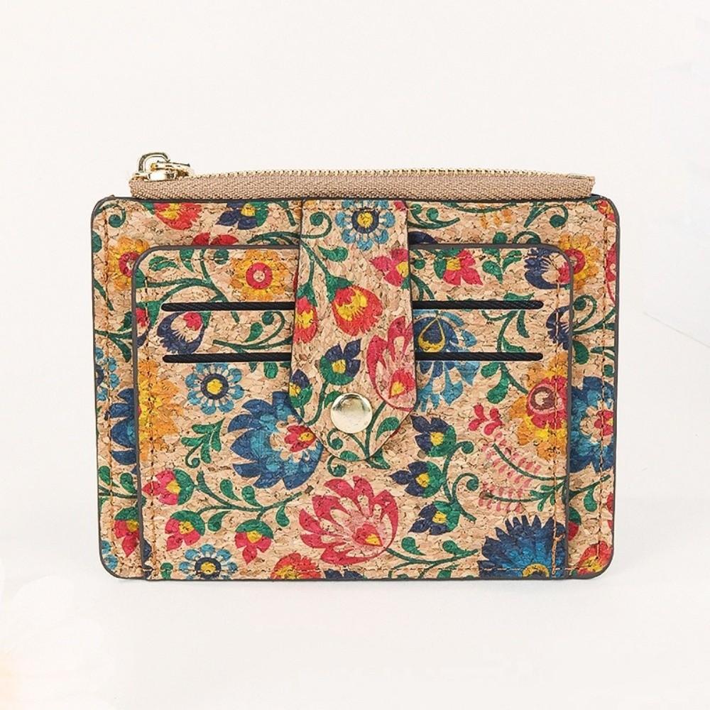 Retro Ethnic Style Coin Purse Multi-slot Cork Wood Credit Card Holder Portable Ultra-thin Zipper Small Wallet