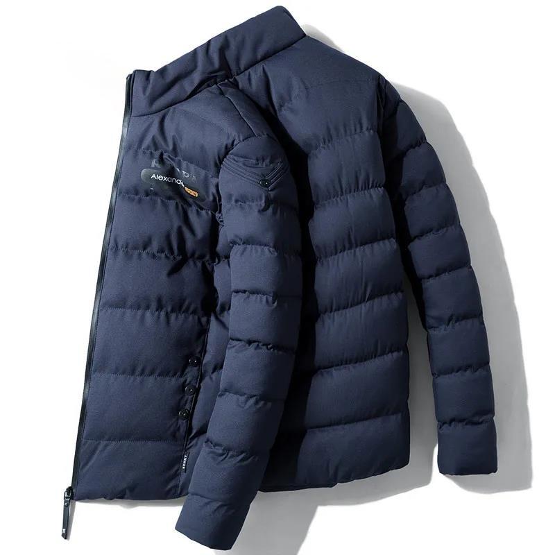 Men's Stand-up Collar Down Jacket Short Winter Thick Warm Cotton Jacket Men's Casual Top Chest Label Solid Color All-match Zipper Coat