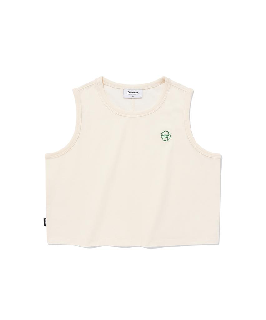 Covernat Woman Crop Clover Heart Sleeveless Ecru