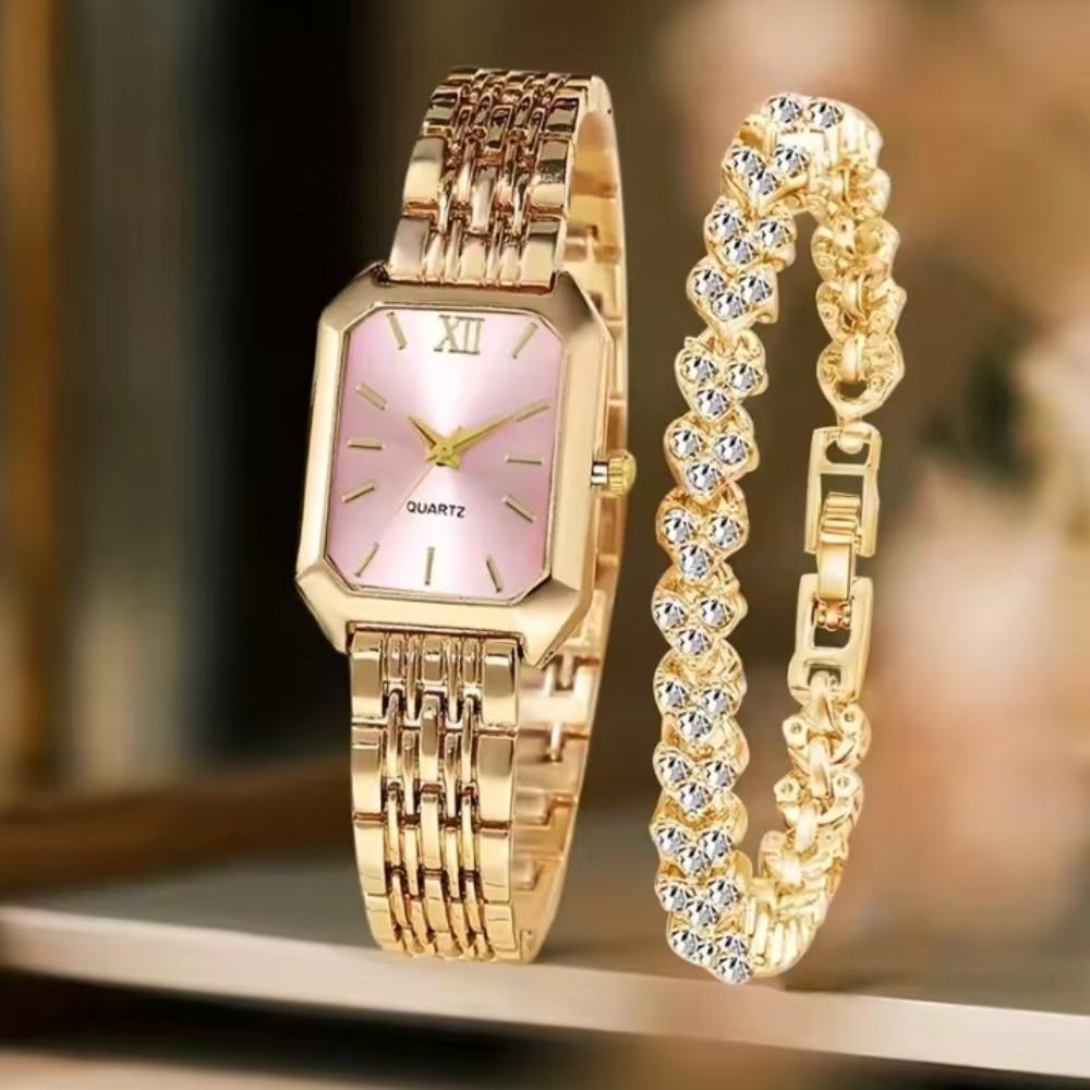 Fashion Stainless Steel Wristwatch Bracelet Set Rhinestone Quartz Quartz Watches Folding buckle Square Strap Watch Student