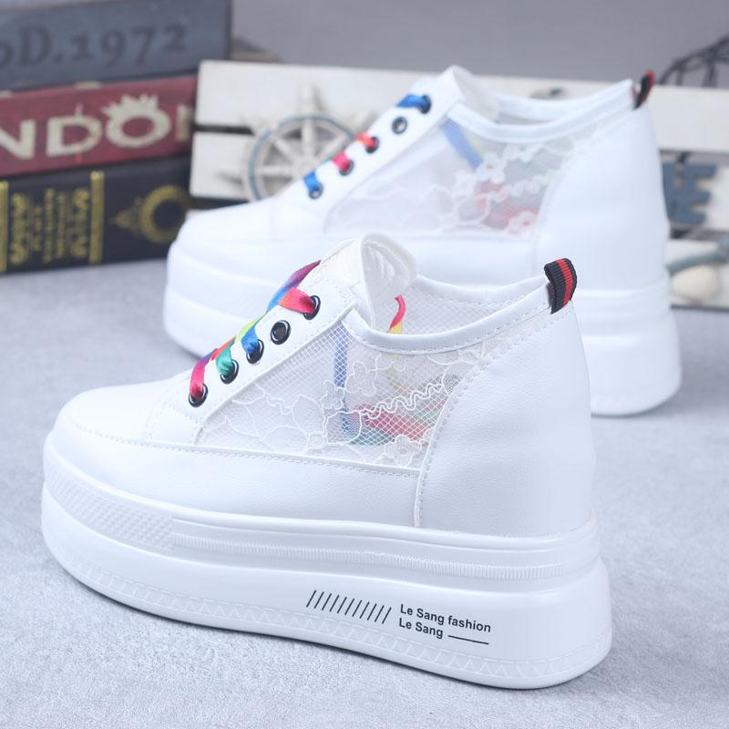 Fashion Summer Korean Version All-match Breathable Mesh Shoes White Shoes Women's Thick Bottom Increased 10CM Casual Board Shoes Women
