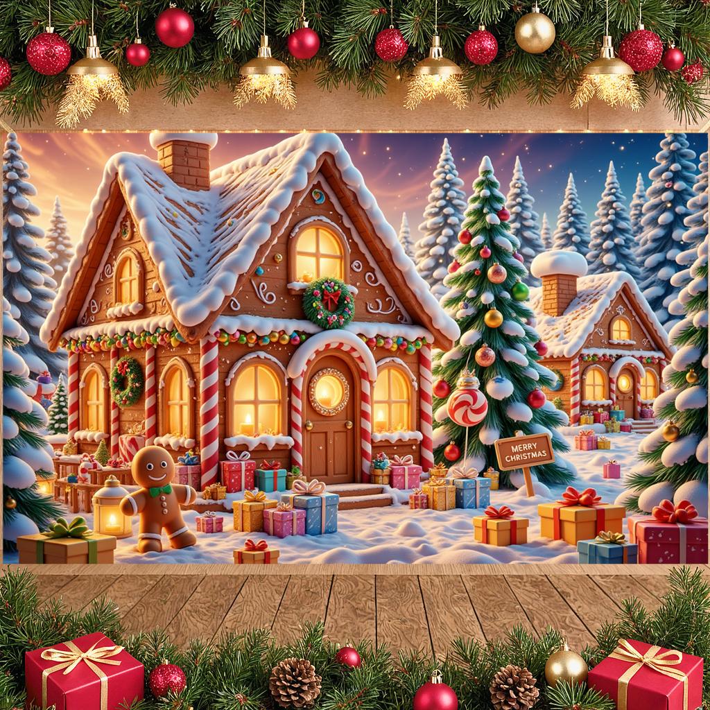 Baner Bożonarodzeniowy Ozdoba Laska Cukrowa Dekoracja Świąteczna Tło Zimowa Scena Dekoracja Choinki Bożonarodzeniowej Tło Xmas Do Domu