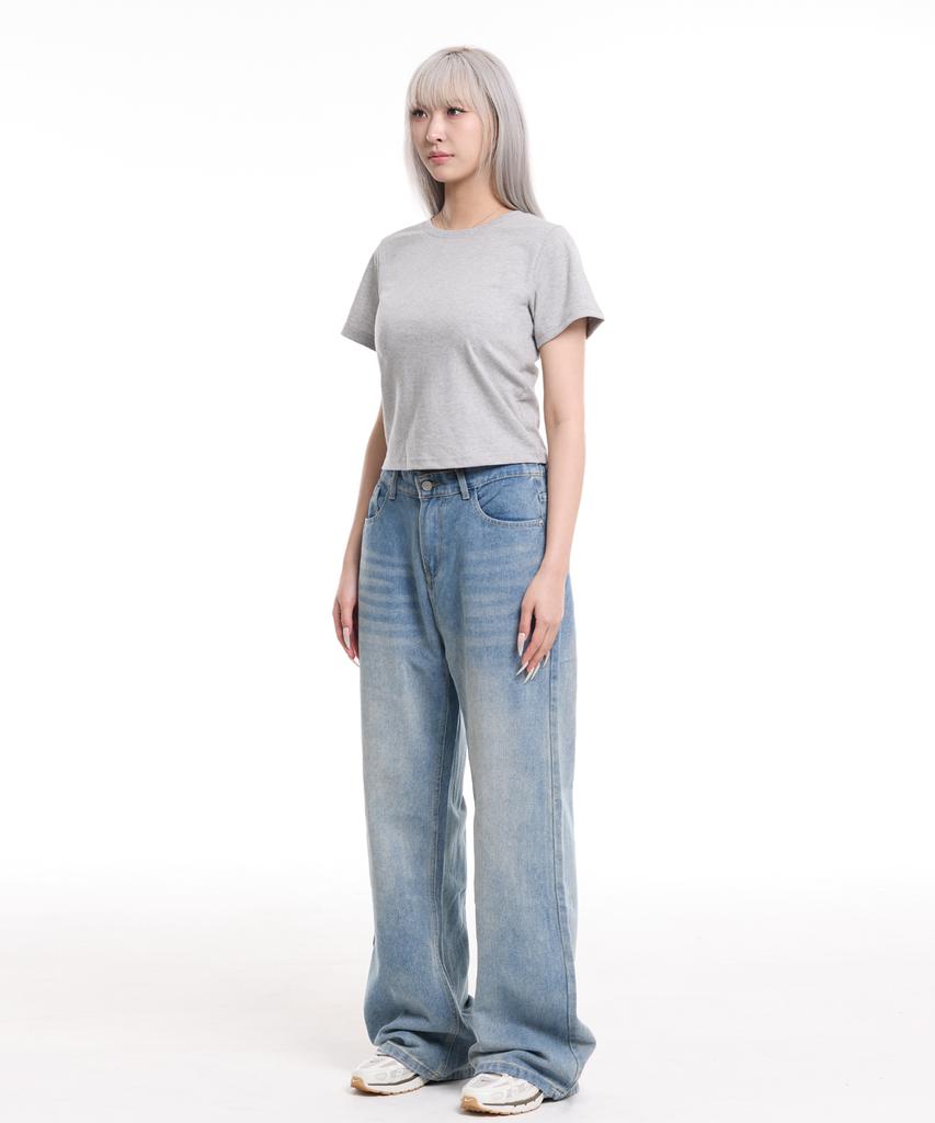 CREAM SODA LAB Women'S Standard Fit Cropped Short Sleeve Tee Gray
