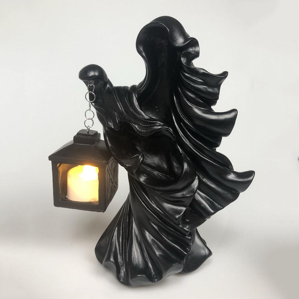 Ghost Statue W/ Light Black Resin Statue Halloween Decor Garden Yard Decoration
