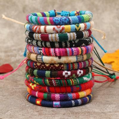 Hot-selling Cotton Men's and Women's Bohemian Hand-woven Bracelets, 12-piece Set, Colorful Surf Bracelets