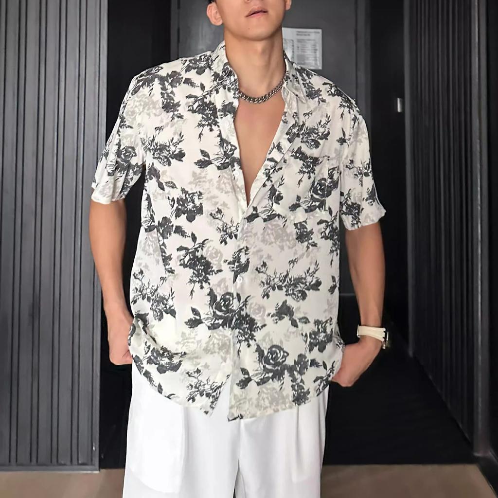 Men's Beach Tourism Shirt Mens Tops Men's Short Sleeve Flower Shirt Mens Summer Shirts Streetwear Loose Casual Shirt