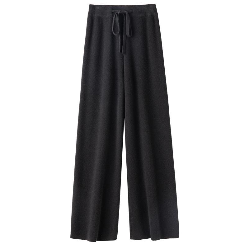 

100% Pure Wool High-Waisted Wide-Leg Cashmere Pants for Women - Autumn/Winter Straight Floor-Length Style Extended (Above 175 cm)