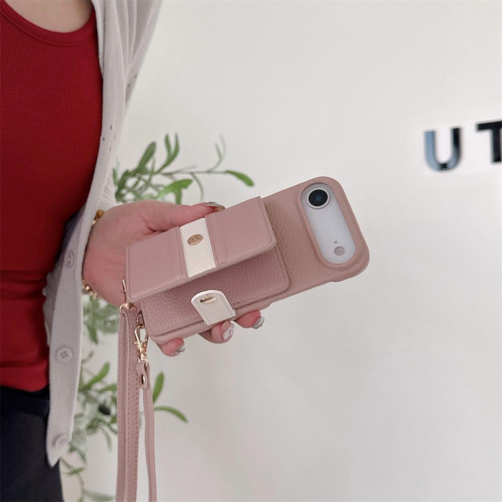 Crossbody Lanyard Mirror Leather Phone Case for IPhone 17 Air 16E 15 14 Plus 13 12 11 Pro Max Wallet Card Holder Anti Fall Cover