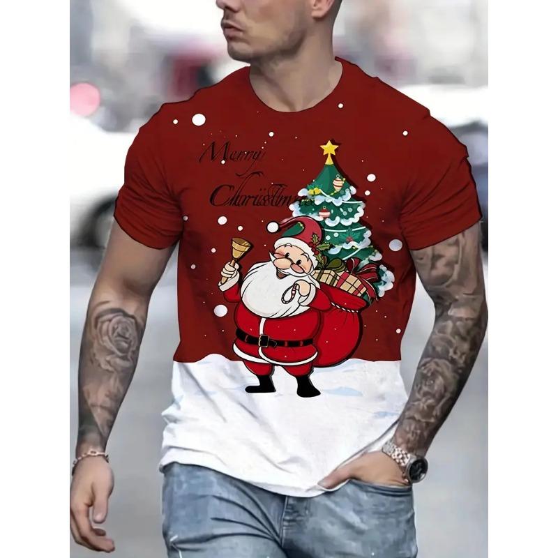 Santa Claus 3D Printed Men's T-shirt Fashionable Christmas Holiday Gift Men Round Neck Short Sleeved Oversized Hip Hop Clothing