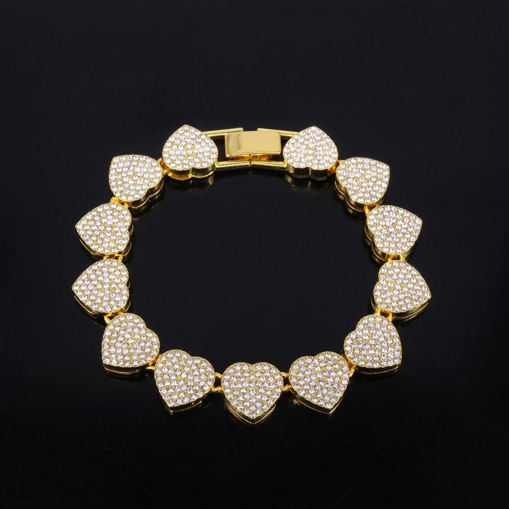 45cm Neue Hip Hop Tennis Kette Armband Halskette Glänzendes Herz Strassstein Cz Mode Rock Party Schmuck Set