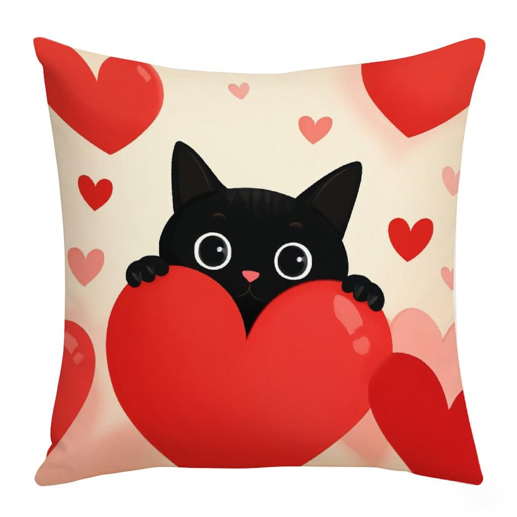 Valentinstag Niedliche Katze Digitaler Buchstabendruck Leinenmaterial Heimdekoration Wohnzimmer Sofakissenbezug