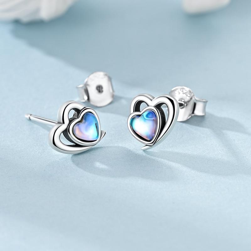 Original 925 Sterling Silver Stud Earrings Moonstone Heart Crystal Butterfly Gold Bowknot Earrings For Women Exquisite Jewelry