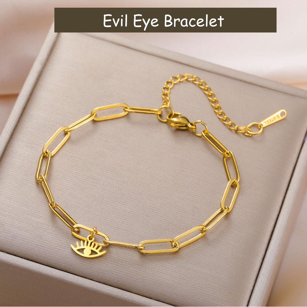 Cazador Lucky Turkish Evil Eye Paperclip Chain Bracelets for Women Stainless Steel Bracelet Gifts Vintage Jewelry 2026 Wholesale