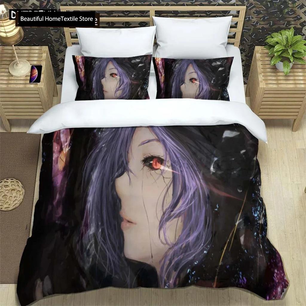 Japanische Mode Anime Digitaldruck Polyester Bettwäscheset für Jungen und Mädchen, Jugendbettwäscheset, Geschenk für Paare