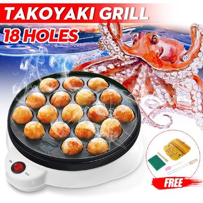 18 Hole Takoyaki Grill Pan Electric DIY Home Octopus Meat Ball Maker Plate Set Baking Machine