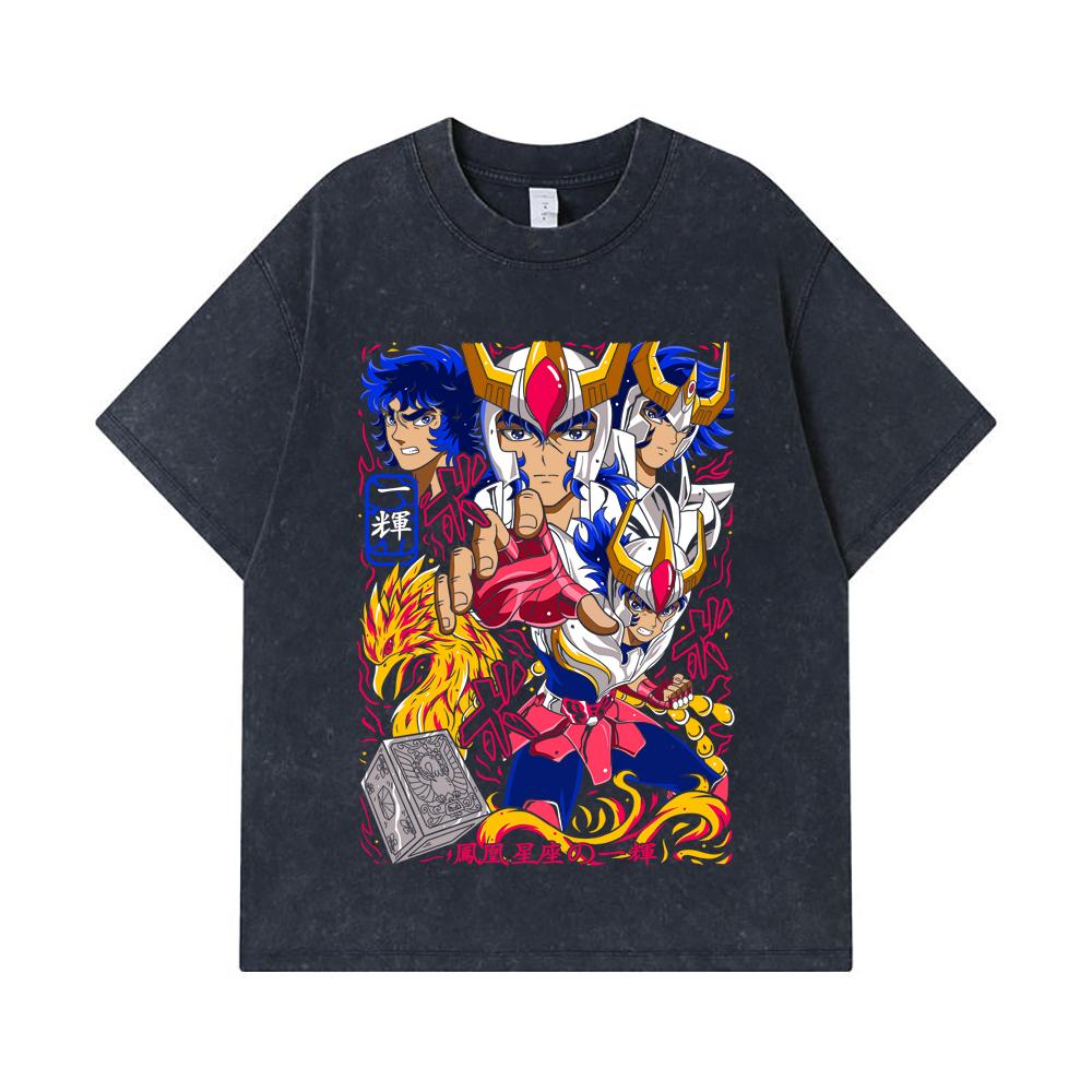 275 GSM Washed T-shirts 100% Cotton Saint Seiya V7 Fenix Print Unisex Heavy Cotton T Shirt