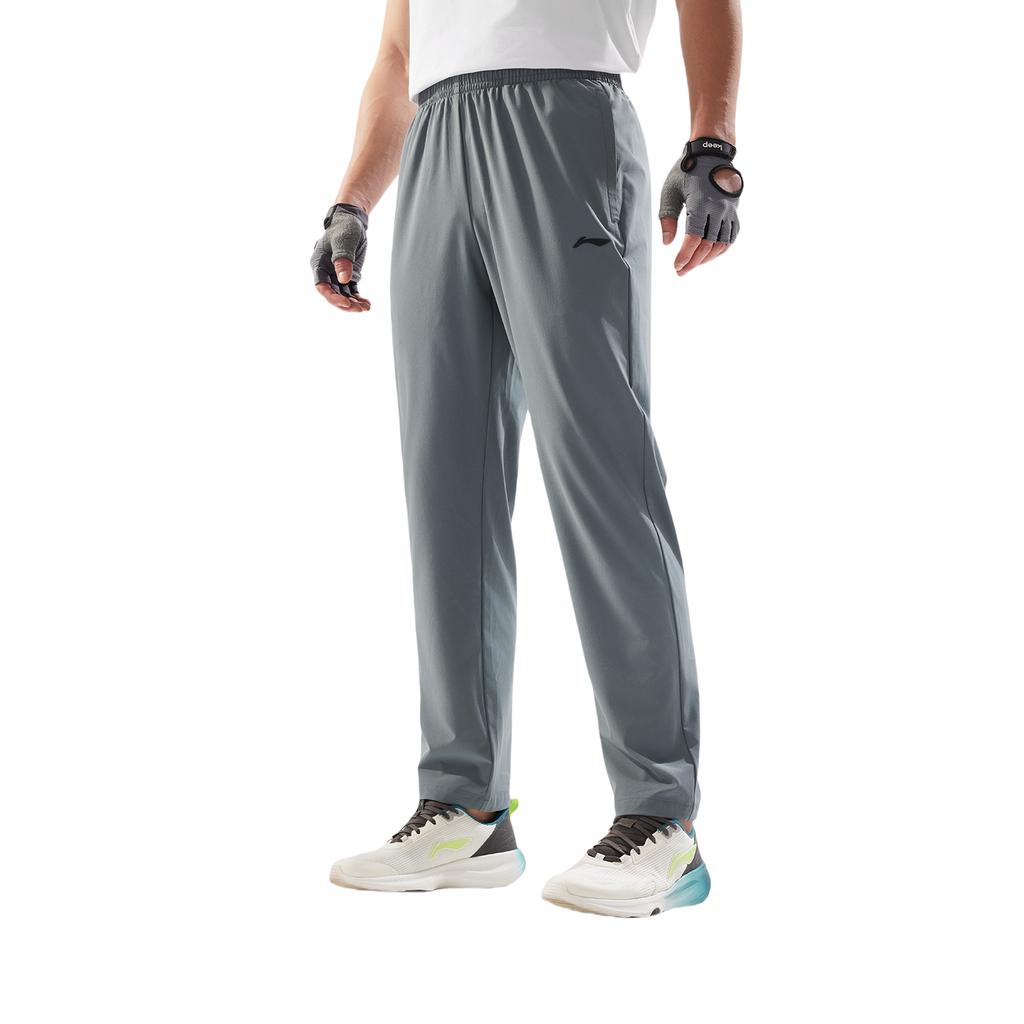Li Ning Fitness Series Solid Color Casual Simple Lace-Up Knitted Sports Pants Men Pants Storm-Gray AYKV141-4
