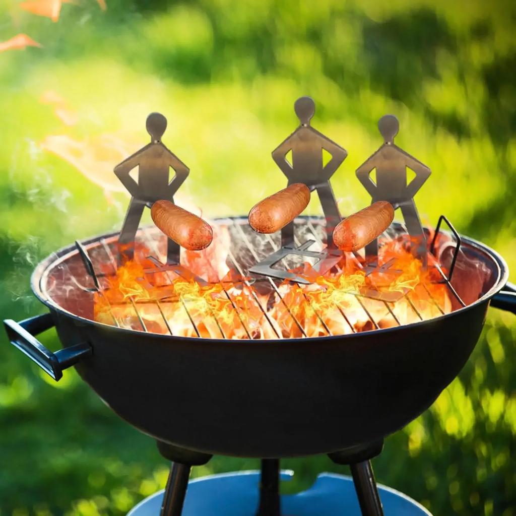 1-3PC Funny Sausage Rack BBQ Standing Man Cookers Basket Wind Rack BBQ Fork for Camping Outdoor Picnic Kitchen Grill Accessories