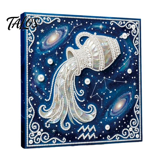 Rhinestone Art Set DIY Faux Pearl Painting Kit, 12 Constellation for Handmade Fake Adults Beginners, Wooden Frame Wall Decoration Crafts