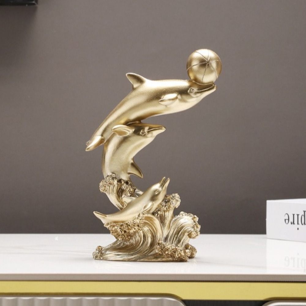 Decorative Dolphin Statue Resin Sea Animal Sculpture Handicrafts Golden Dolphin Ornaments  Gift