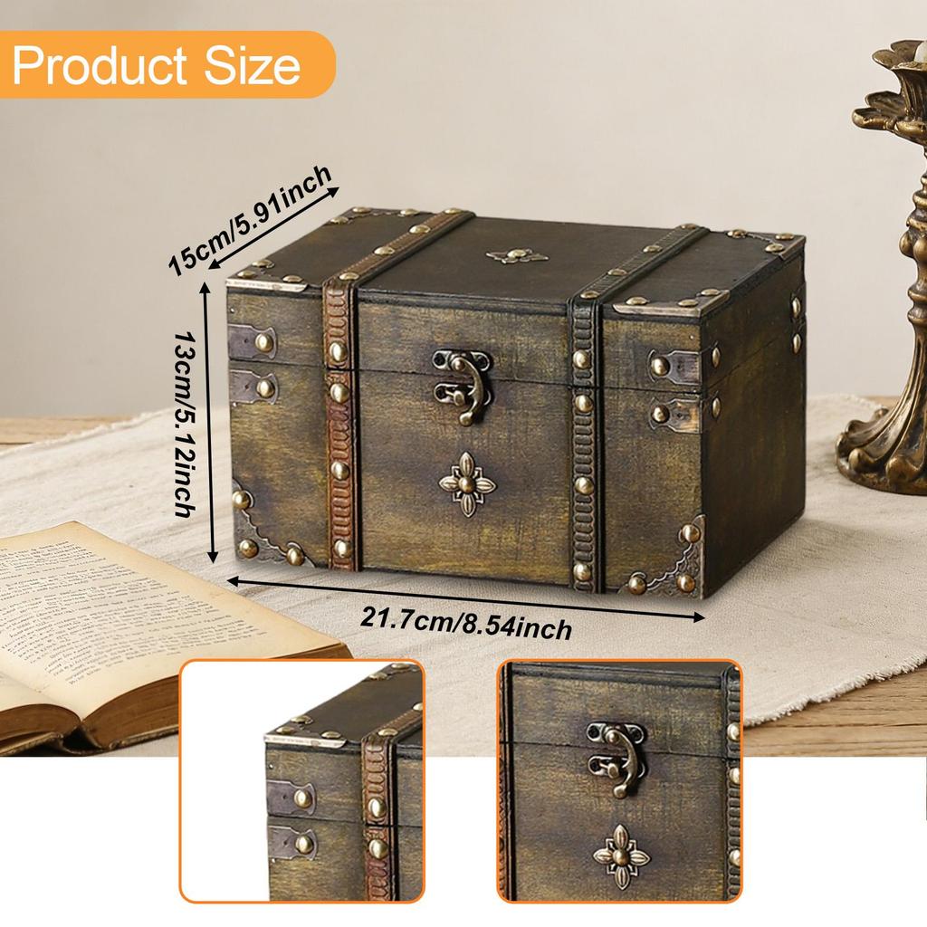 Jewelry Box Decorative Wooden Treasure Chest Vintage Storage with Lid Keepsake Rustic