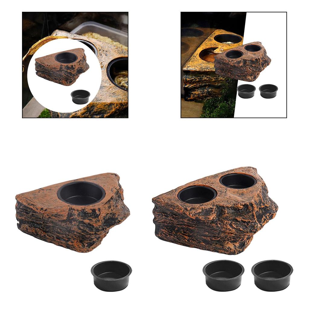 Reptile Feeding Tray, Faux Rock, Versatile Food and Water Bowl, Ledge for Gecko,