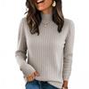 Women's Knitted Solid Color Long Sleeved Round Neck Pullover, Base Shirt, Top