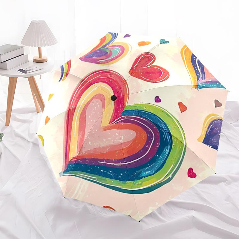 1pc Rainbow Hearts Decor Automatic Open/Close Umbrella, Formal Events - Ideal Gift for Family or Friends, Outdoor Accessory yy251211220