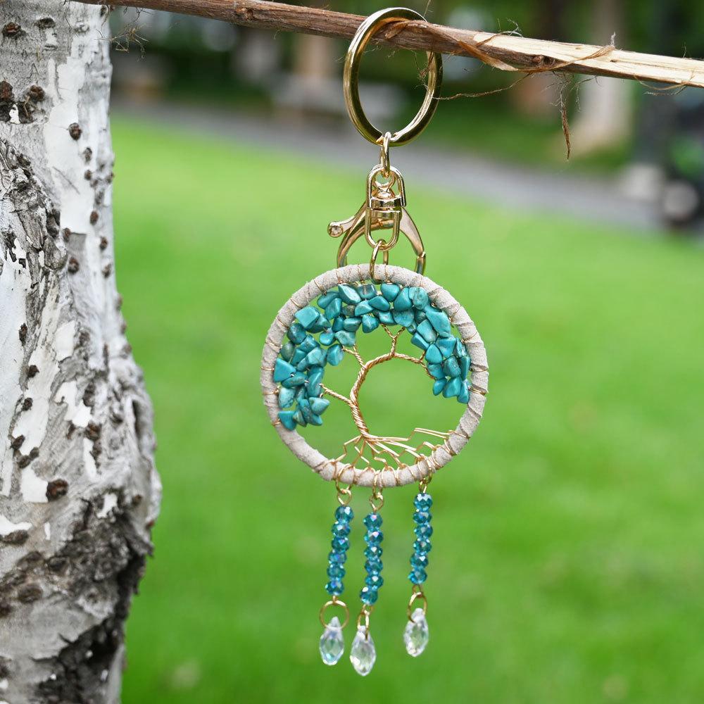 Car pendant, natural stone, dream catcher keychain, jewelry, handmade life tree, bag hanging, hanging accessories