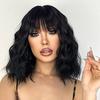 XINRAN Black Short Hair Bangs Wig, Black Natural Wave Wig for Women, Black Wave Wig Bangs