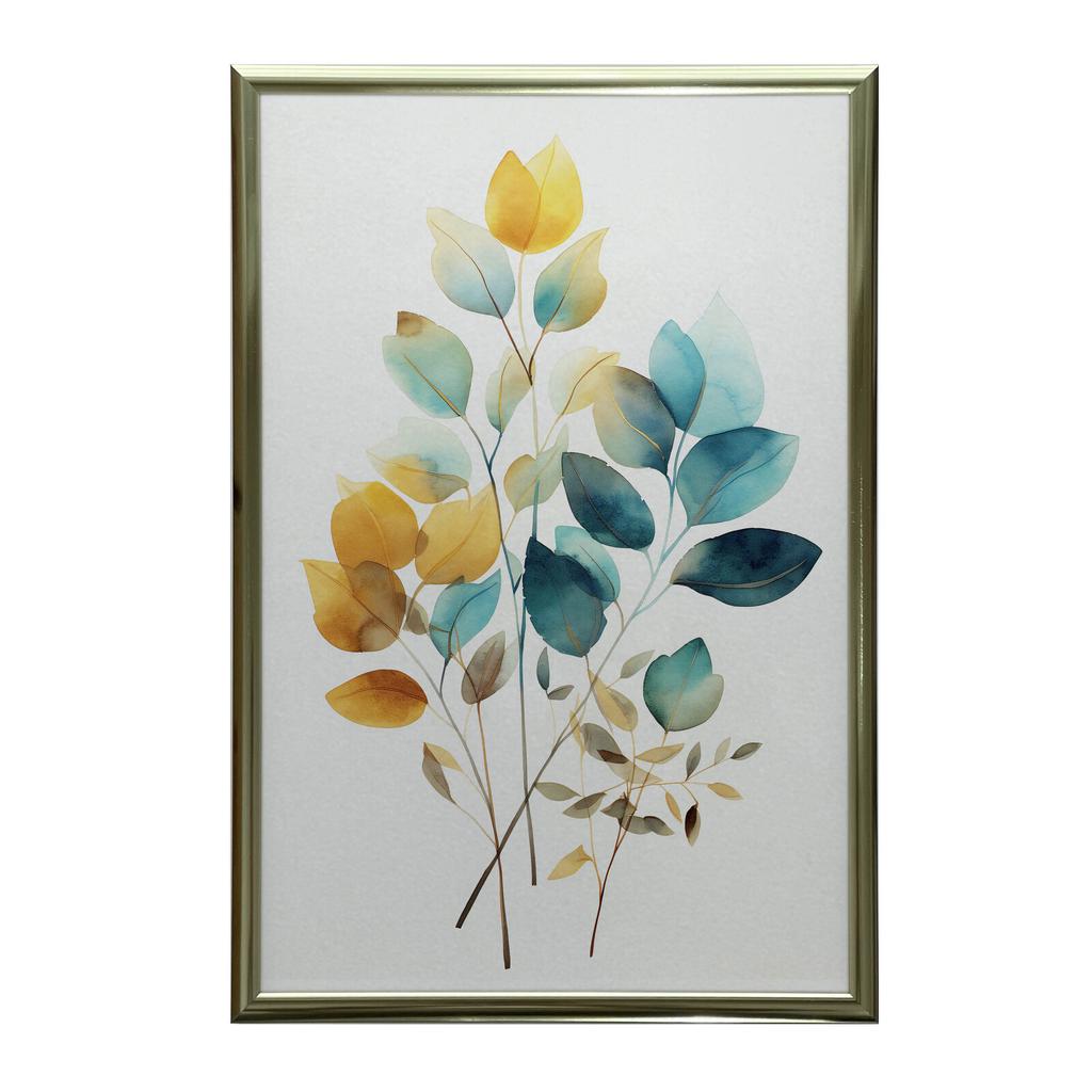 Golden Leaves In Watercolor Golden Leaves In Watercolor, 40X50 Cm, Gold Aluminum Frame, 230 Gsm Matte Paper