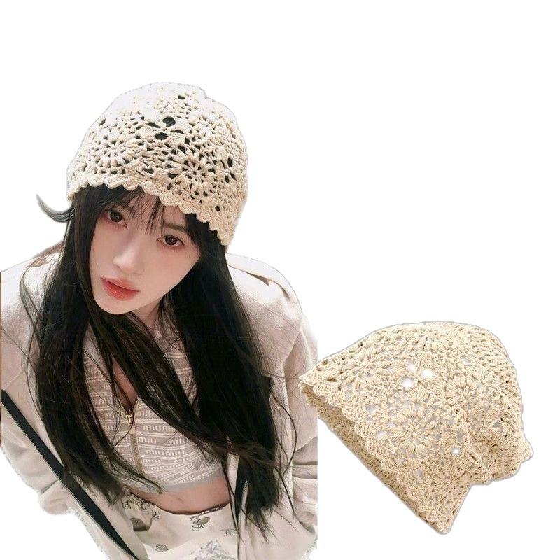 Handmade Hats Stacked Thin New Woven Hollow Retro Knitted Literary Bag Head Wool Hat Women
