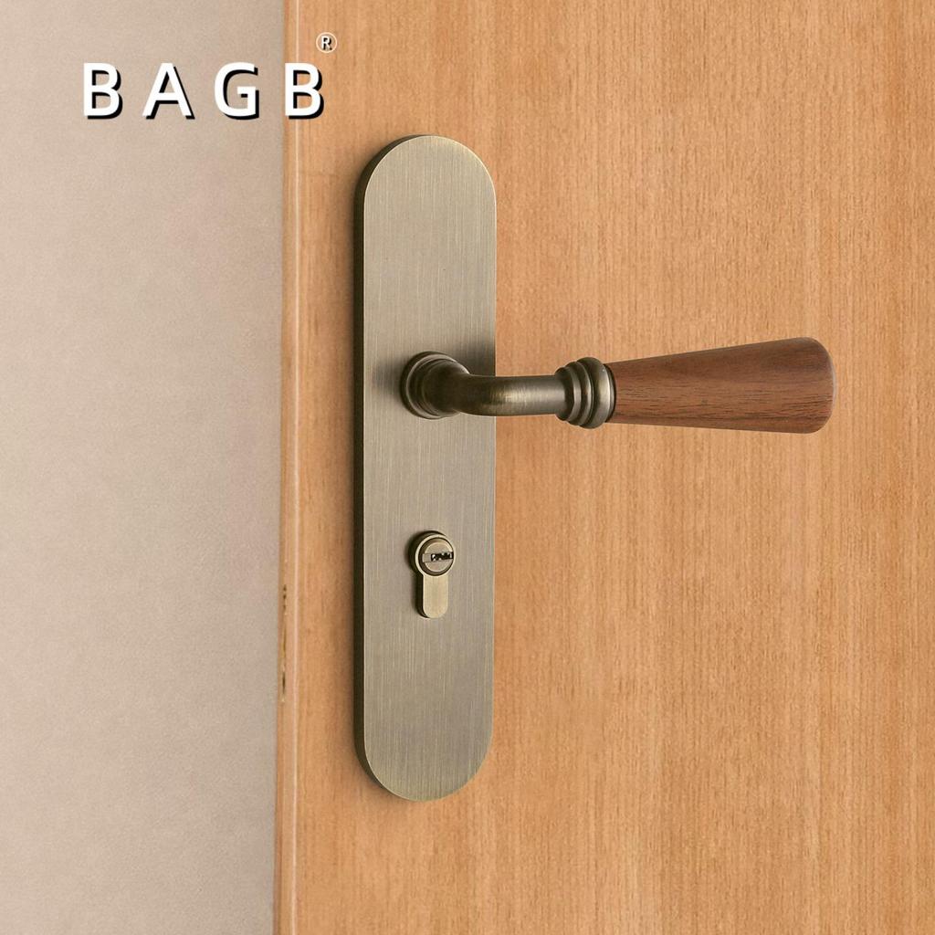Mid-Century Silent Magnetic Bronze Door Handle with Lock for Indoor Wooden Bedroom Doors