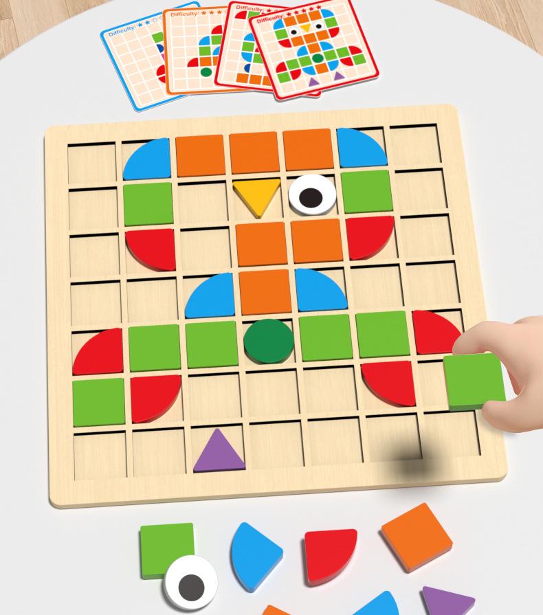 Mosaic 3D Wooden Puzzle Game for Children's Early Education and Intelligence Building