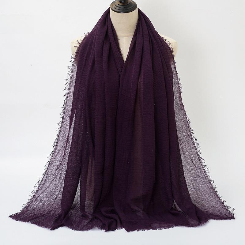 New Style Wrinkled Cotton Scarf with Fur Edge and Rayon, Large Solid Color Women's Headscarf BS414