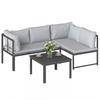 Garden Lounge Outdoor Terrace Furniture 3 Piece 4 Seater Modular With Adjustable Armrests Thick 16cm Cushions Gray