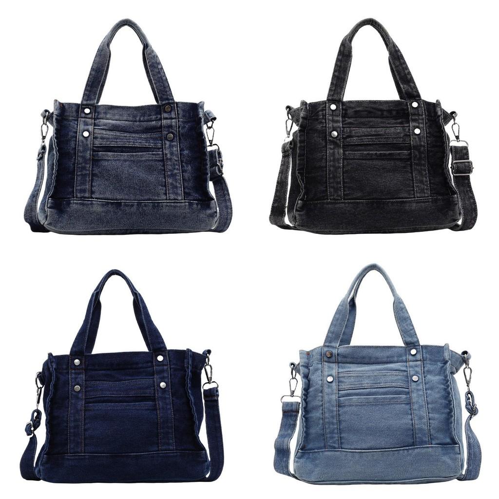 Urban Minimalist Denim Tote Bag For Women With Zipper Closure And Interior Pockets
