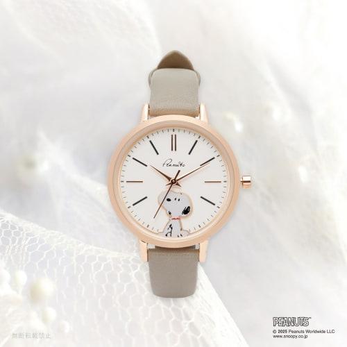 Fieldwork Women's Analog Snoopy Watch with Leather Strap, 2-Layer Watch, Gray, PNT-048-2