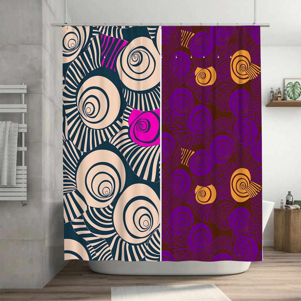 Decorative Shower Curtain Modern Geometric Print with Swirls in Purple, Pink Gold for Bathroom Decorations