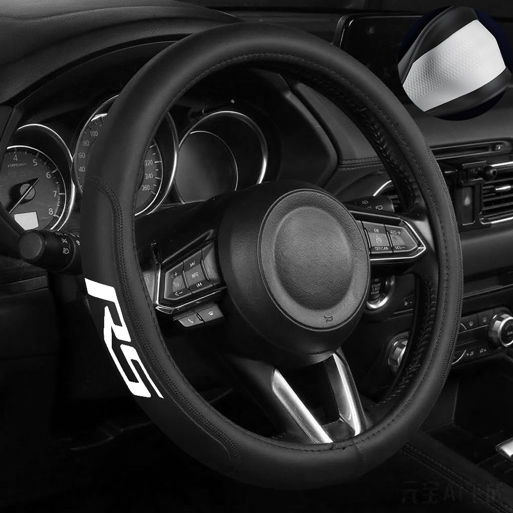 Leather Steering Wheel Cover for SS with a Rubber Inner Ring fit for 14-15 Inch Compatible with SS Camaro Malibu Cruze Impala (SS-w) RS-W