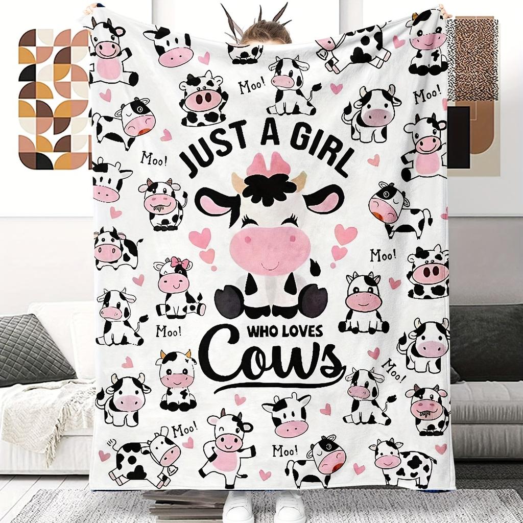 Flannel cow-patterned blanket, cow-shaped sofa blanket, soft and skin-friendly small blanket, gift blanket for cow lovers